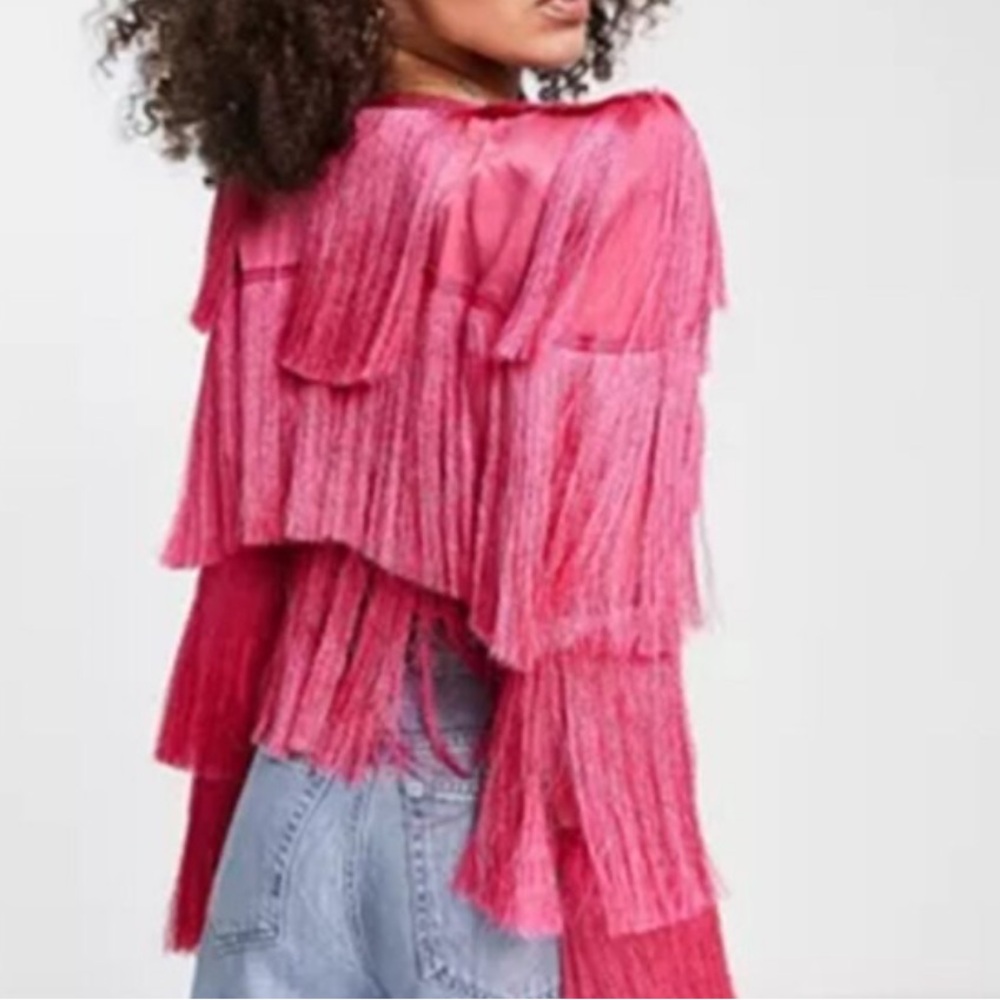 Asos Pink Fringed Women's Blazer NWT Size 6 Shoulder Pad Bachelorette Festival - Picture 3 of 8